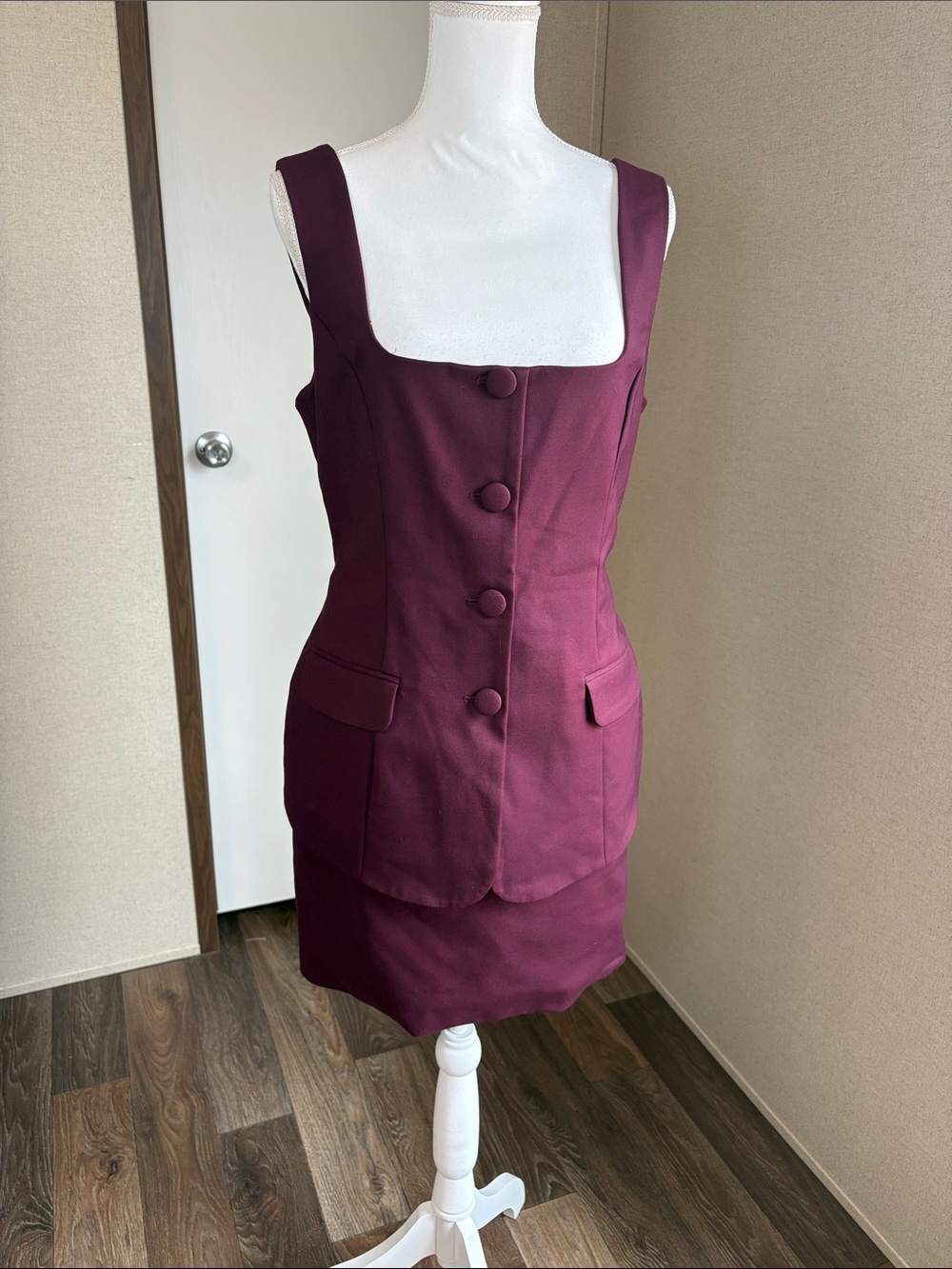 Club L London Womens Burgundy Tailored Vest Mini Dress 12 Business Chic Preppy
